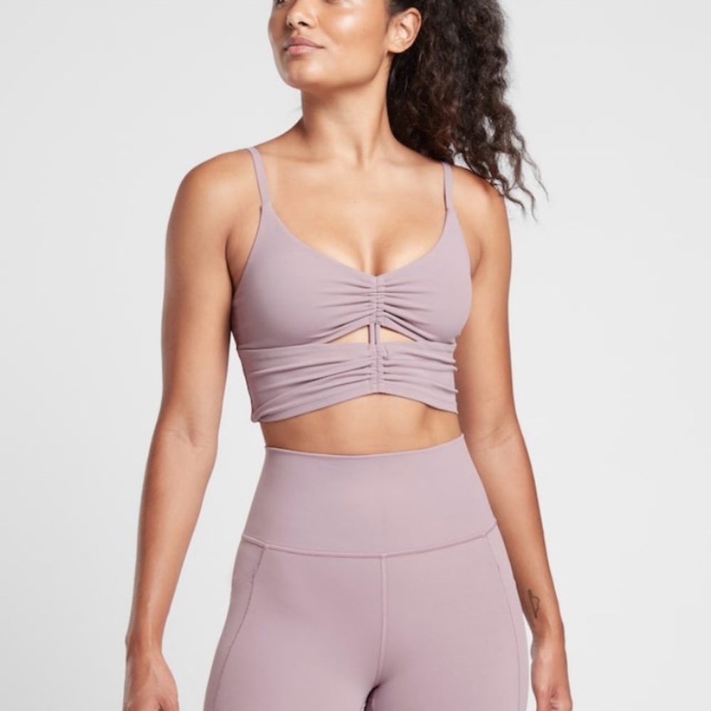 Athleta D-DD Cinch Longline Bra Flora Mauve